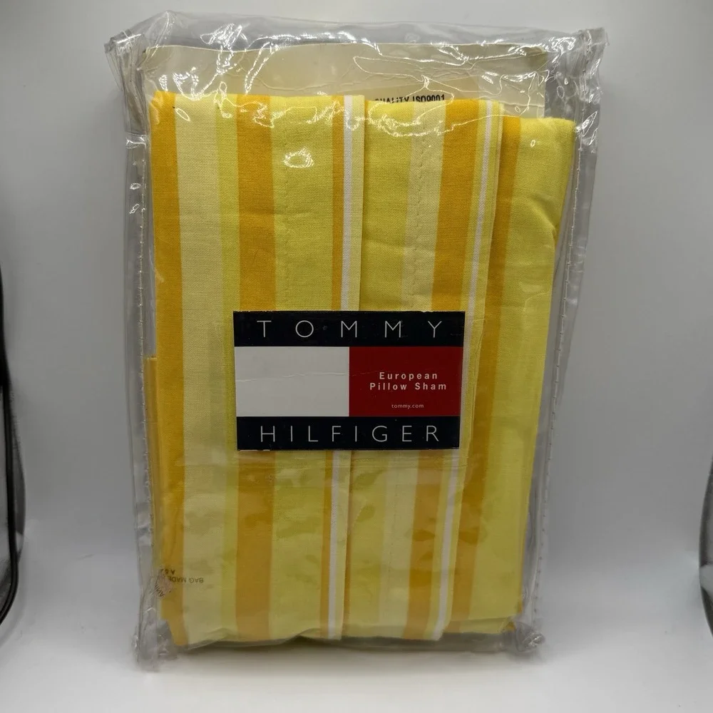 Vintage 2000 Tommy Hilfiger European Pillow Sham Yellow‎ Striped New 26